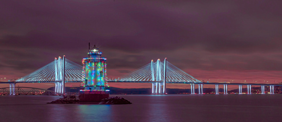 Mario Cuomo Bridge with Tarry Town Lighthouse Christmas Lights